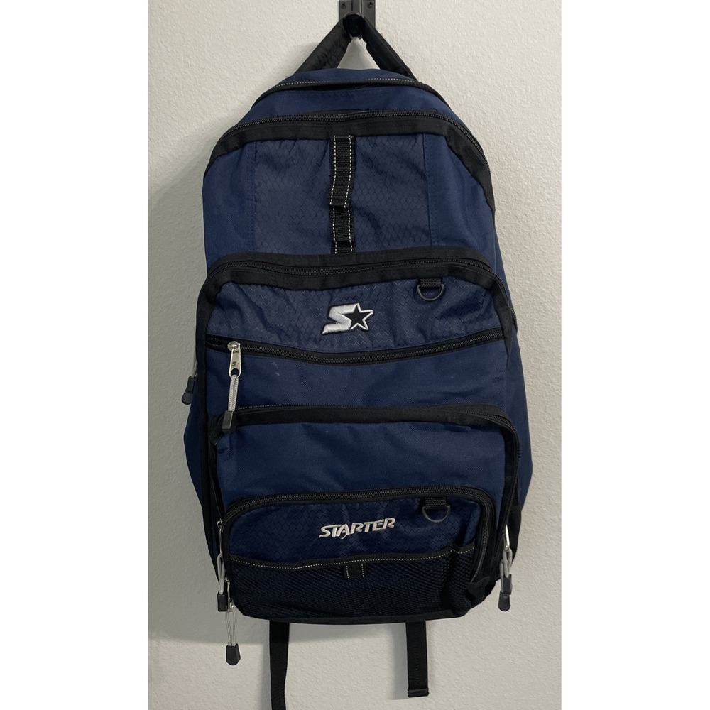 Vtg Starter‎ Brand Backpack 5-Pocket Urban Traveler LARGE BLACK BLUE